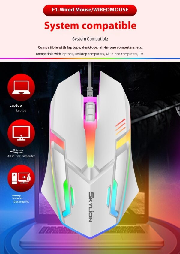 Wired Luminous Mouse Office Home Games USB Desktop Computers And Laptop Universal PlayerUnknown's Battlegrounds - Image 2