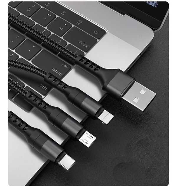 Braided One With Three Data Android Fast Charging Cable - Image 2