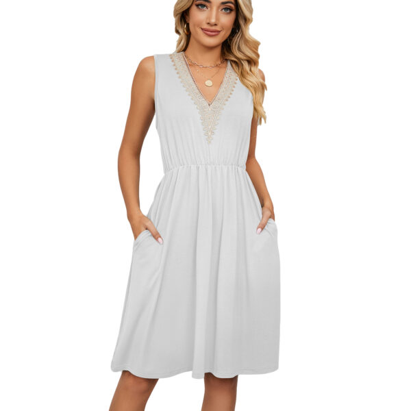 Lace Panel Sleeveless Dresss With Pocket V-neck Dresses For Women - Image 8