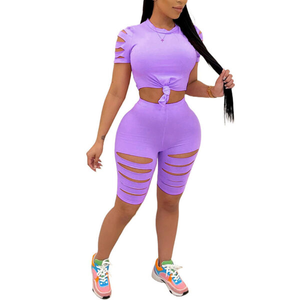 Fashion Casual Sports Suit Broken Hole Women Clothing - Image 8