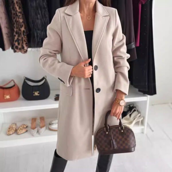 Lapel Single-breasted Wool Coat Winter Long Sleeve Solid Color Long Jacket Women Clothing - Image 7