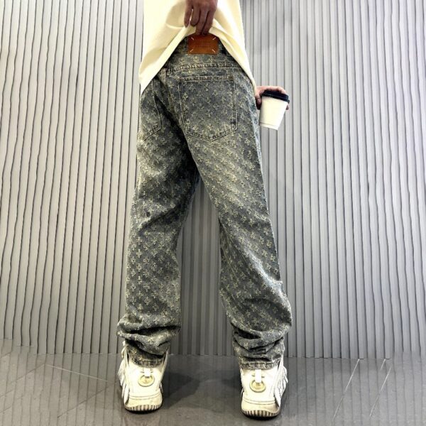 Jacquard Printed High Street Design Jeans Loose Straight Washed Wide-leg Trousers - Image 7