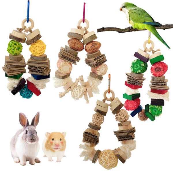 Colorful Wooden Hanging String Rabbit Hamster Molar Vine Bal Parrot Toys - Image 2
