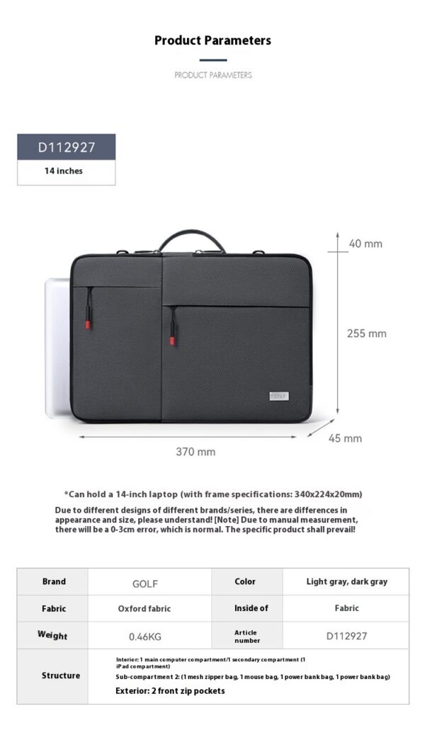 Men's 14-inch Laptop Portable Shoulder Lightweight Shockproof Protective Sleeve Liner Bag - Image 8
