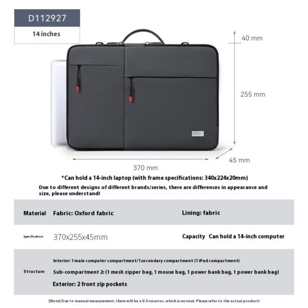 Men's 14-inch Laptop Portable Shoulder Lightweight Shockproof Protective Sleeve Liner Bag - Image 7