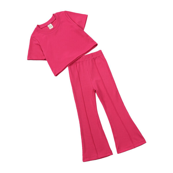 Girls' Short-sleeved Shirt Bell-bottom Pants Two-piece Set - Image 4