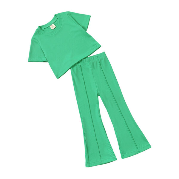 Girls' Short-sleeved Shirt Bell-bottom Pants Two-piece Set - Image 5
