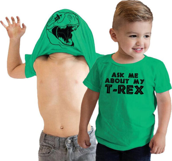 Letter Mask Boy Masked Funny Cartoon Dinosaur Cotton T-shirt - Image 3