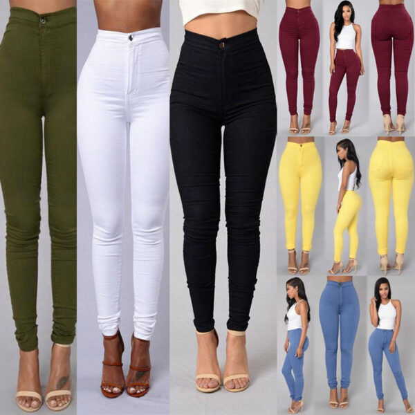 Casual Pants For Women High Waist Stretch Slim Trouser Skinny Candy Color Jeans - Image 3