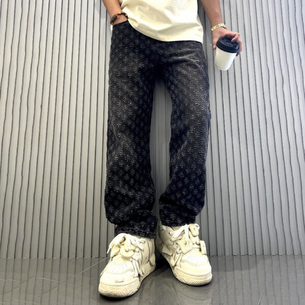 Jacquard Printed High Street Design Jeans Loose Straight Washed Wide-leg Trousers - Image 10