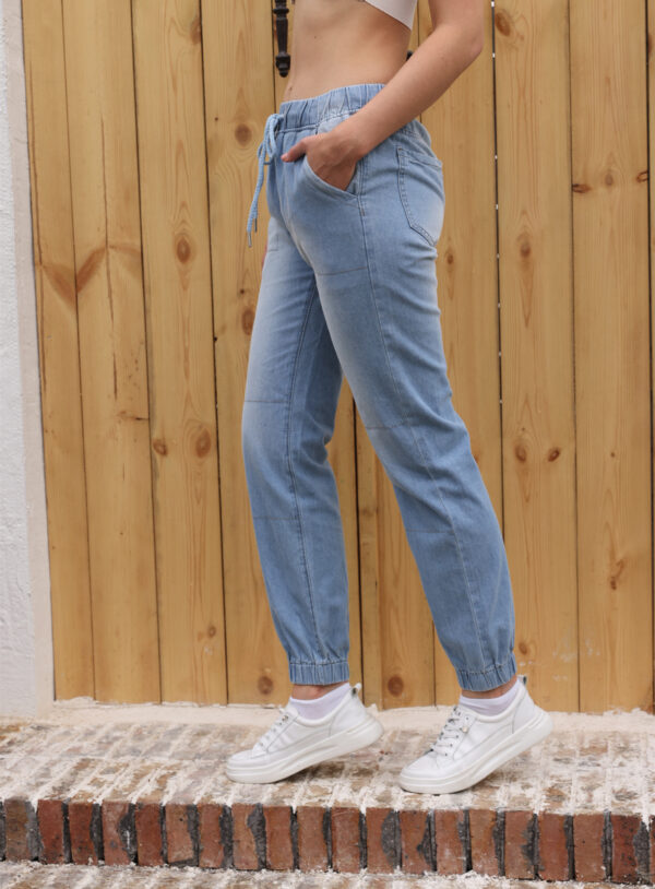 Casual Jeans Light Blue Elastic Waist String Trousers - Image 2