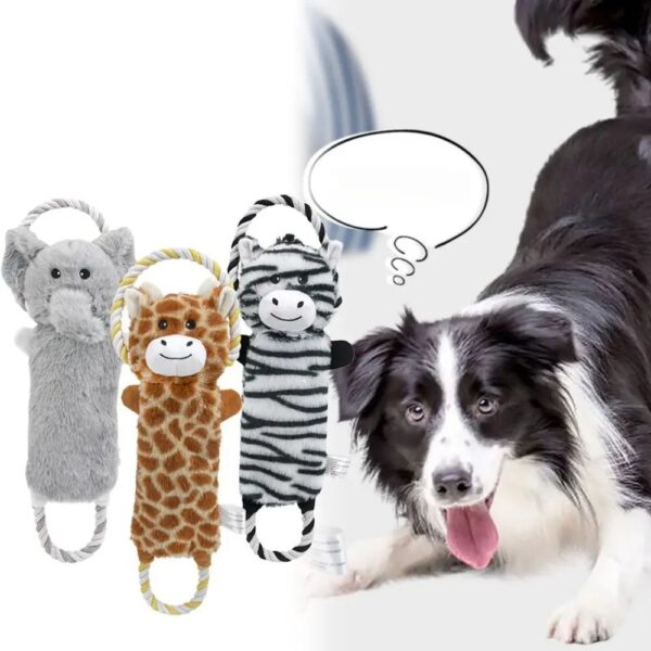Funny Plush Dog Toys Stuffed Animal-Shaped Zebras Elephant Pet Chew Squeaky Toy Bite Resistant With Rope - Image 3