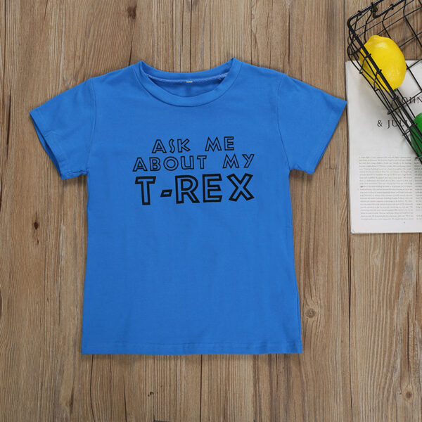 Letter Mask Boy Masked Funny Cartoon Dinosaur Cotton T-shirt - Image 5