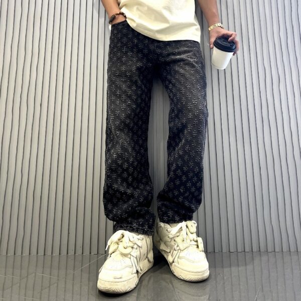 Jacquard Printed High Street Design Jeans Loose Straight Washed Wide-leg Trousers - Image 8