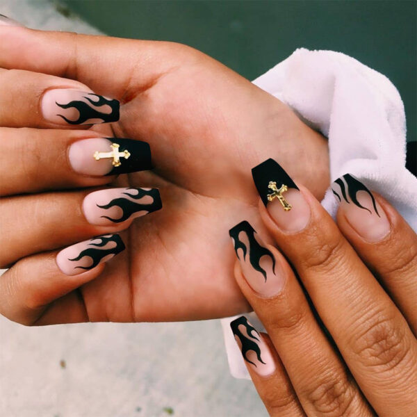 Short Ballet Black Flame French Wearing Nail Fake Nail Nail Patch Waterproof Nail Patch Removable Nail Patch - Image 3